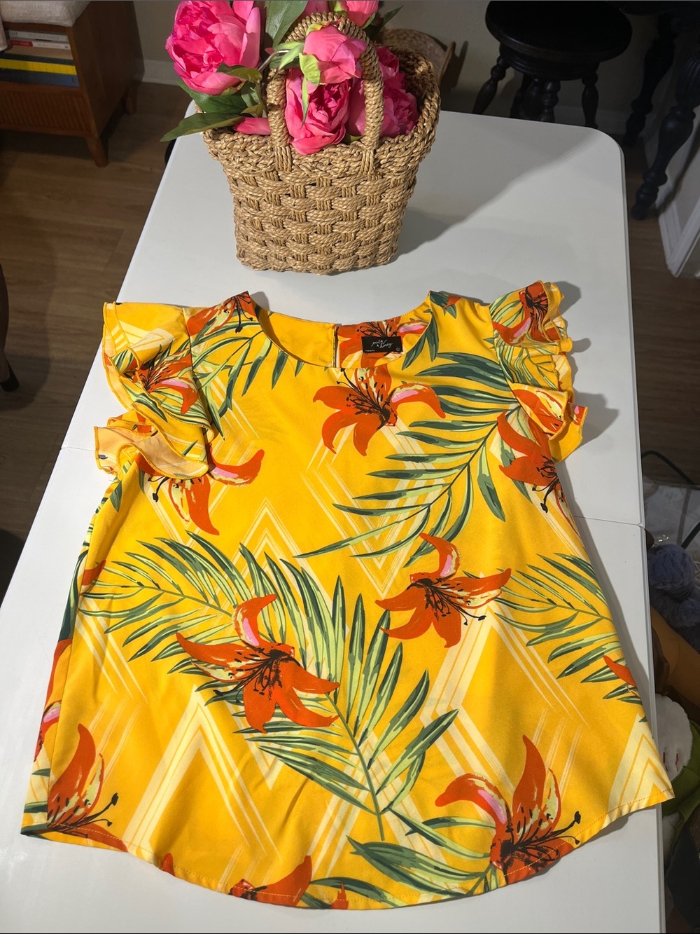 Milk & Honey tropical floral print flutter-sleeve blouse